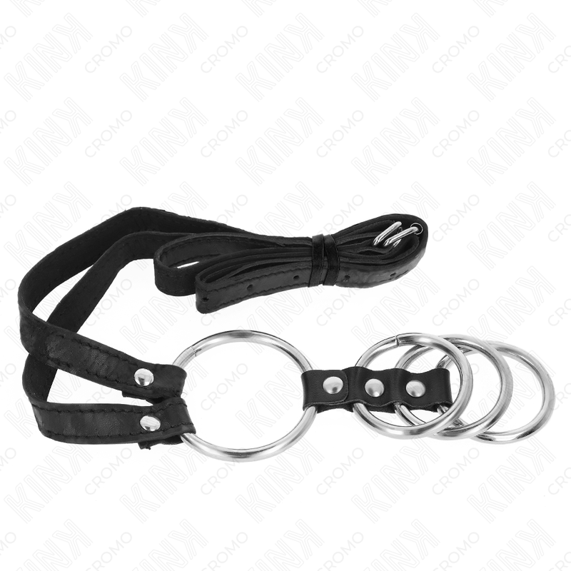 Kink - 4 Anillos Pene Metal Conectados 3.8 Cm A 5 Cm Con Cinturón De Polipiel 112 Cm