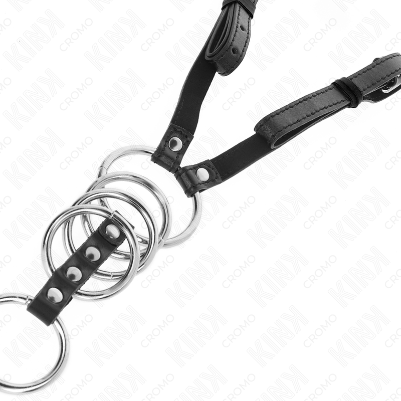 Kink - 5 Anillos Pene 3.8 Cm A 5 Cm Metal Con Cinturón Polipiel 112 Cm