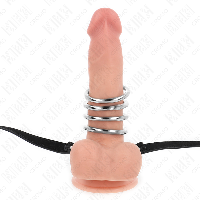 Kink - 5 Anillos Pene 3.8 Cm A 5 Cm Metal Con Cinturón Polipiel 112 Cm