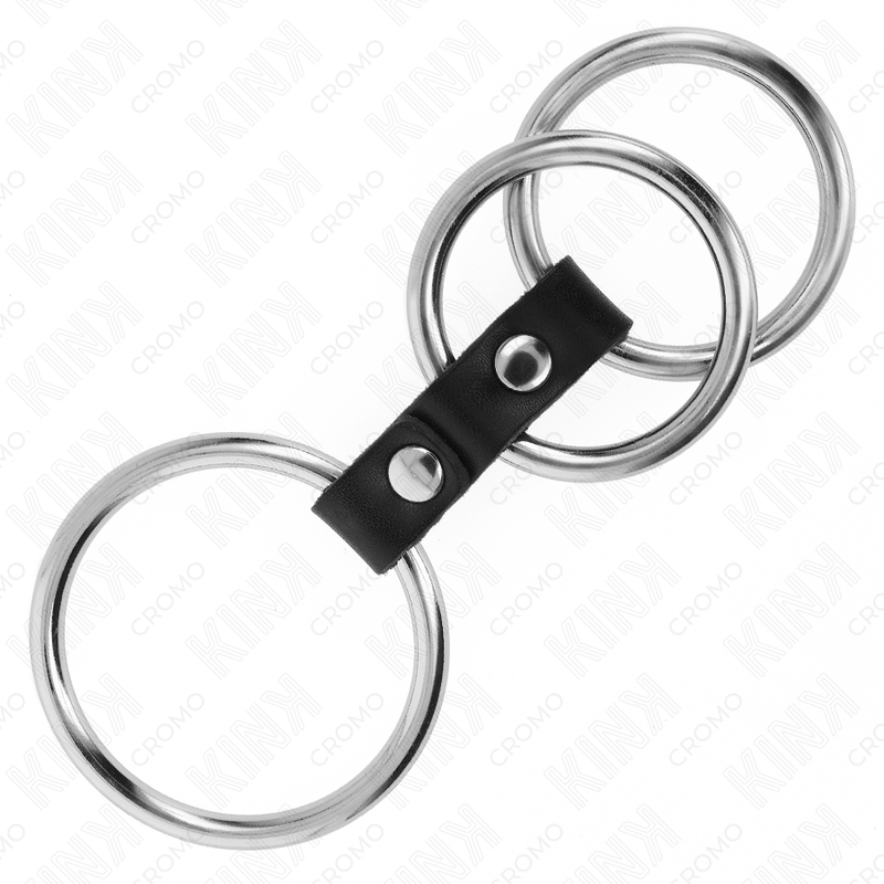 Kink - Anillo Pene Triple Metal 3.7 Cm A 5 Cm Conectados Con Cuero