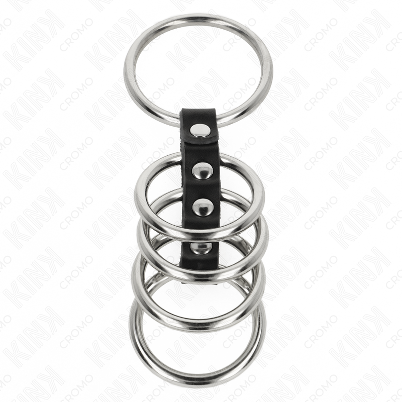 Kink - 5 Anillos Pene 3.7 Cm A 5 Cm Metal Conectados Por Cuero