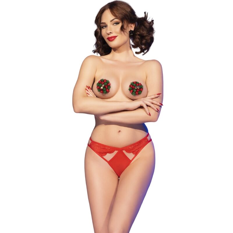 Chilirose - Cr 4839 Set Navideño Pezoneras + Panties Rojo L/xl