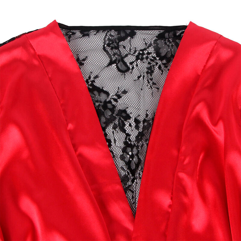 Subblime - 954017 Camison De Encaje Espalda Transparente + Tanga Rojo/negro S/m
