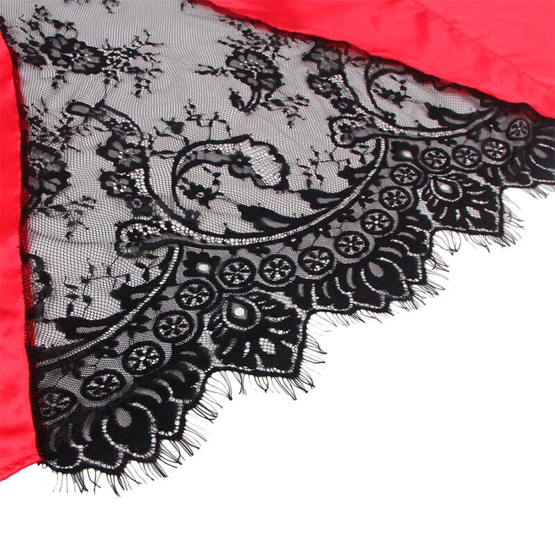 Subblime - 954024 Camison De Encaje Espalda Transparente + Tanga Rojo/negro L/xl