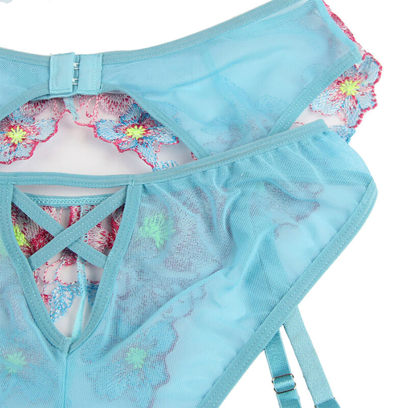 Subblime - 954109 Sujetador + Panties Con Liguero Diseño Floral Azul S/m