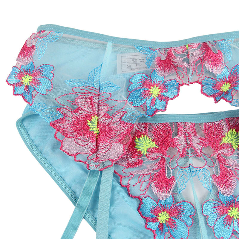 Subblime - 954116 Sujetador + Panties Con Liguero Diseño Floral Azul L/xl