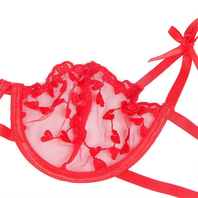 Subblime - 954338 Sujetador + Tanga + Ligueros Estampado De Corazones Rojo L/xl