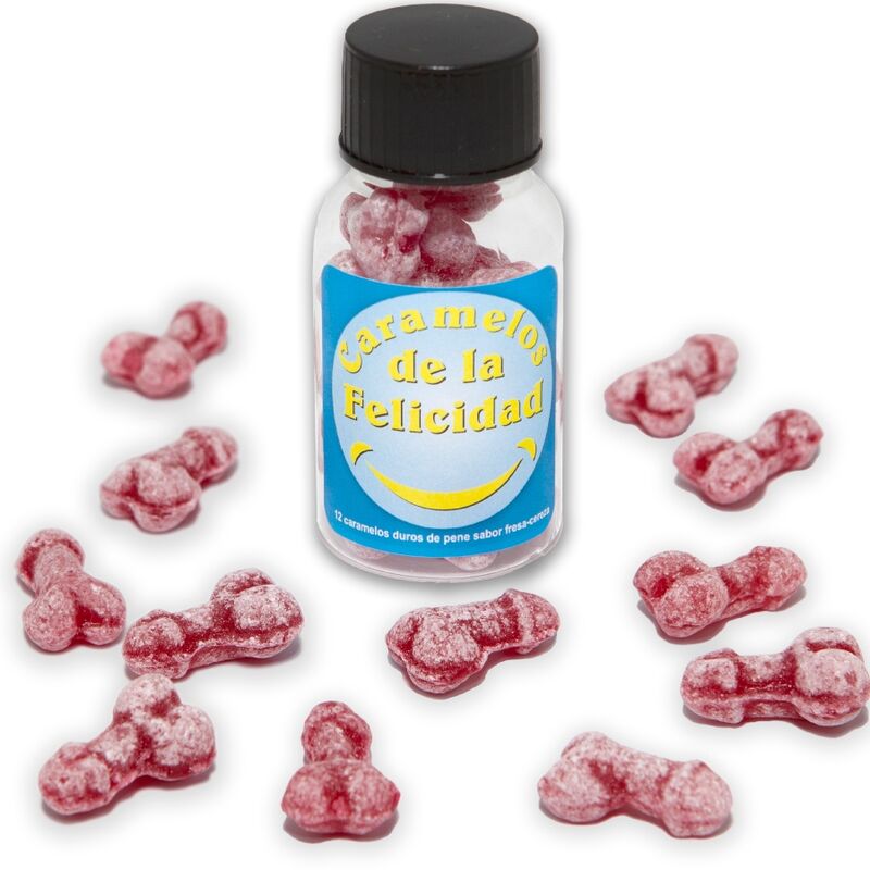 Diablo Picante - Bote 12 Caramelos De La Felicidad Forma Pene Fresa/cereza