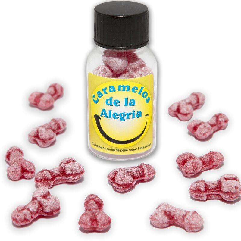 Diablo Picante - 12 Caramelos De La Alegría Forma Pene Fresa/cereza