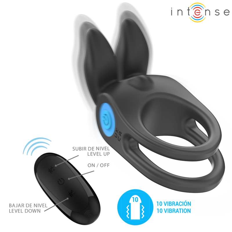 Intense - Sam Anillo Doble Vibrador Pene 10 Vibraciones Negro
