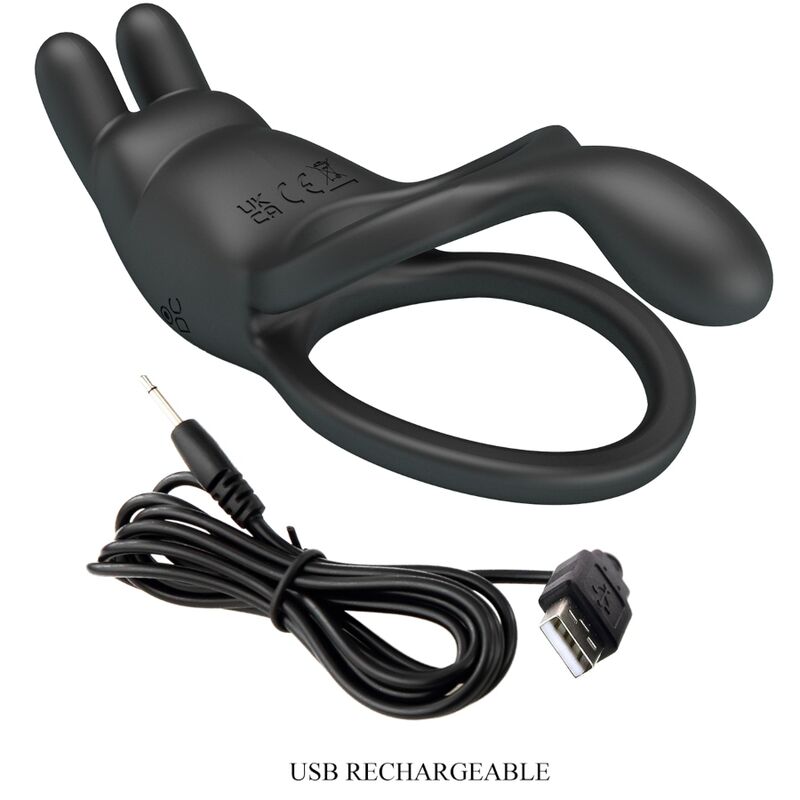 Pretty Love - Seth Doble Anillo Vibrador Rabbit 7 Vibraciones Negro