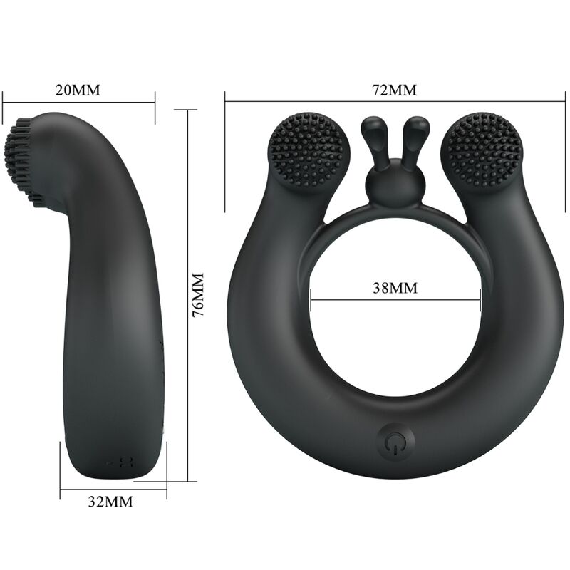Pretty Love - Dahlia Anillo Vibrador + Estimulador De Clítois 12 Vibraciones Negro