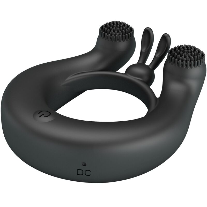 Pretty Love - Dahlia Anillo Vibrador + Estimulador De Clítois 12 Vibraciones Negro