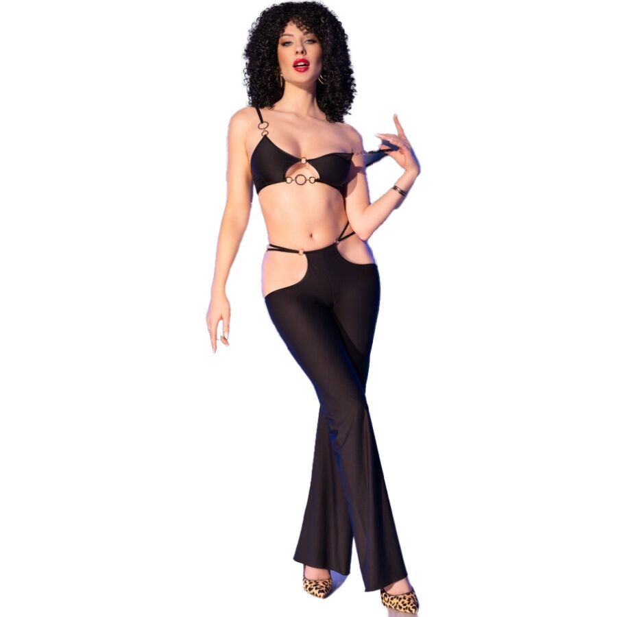Chilirose - Cr 4851 Set Top Negro Y Leggins Con Complementos Dorados S