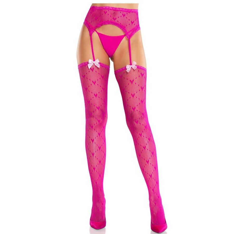 Leg Avenue - Medias De Corazón Con Ligas Magenta