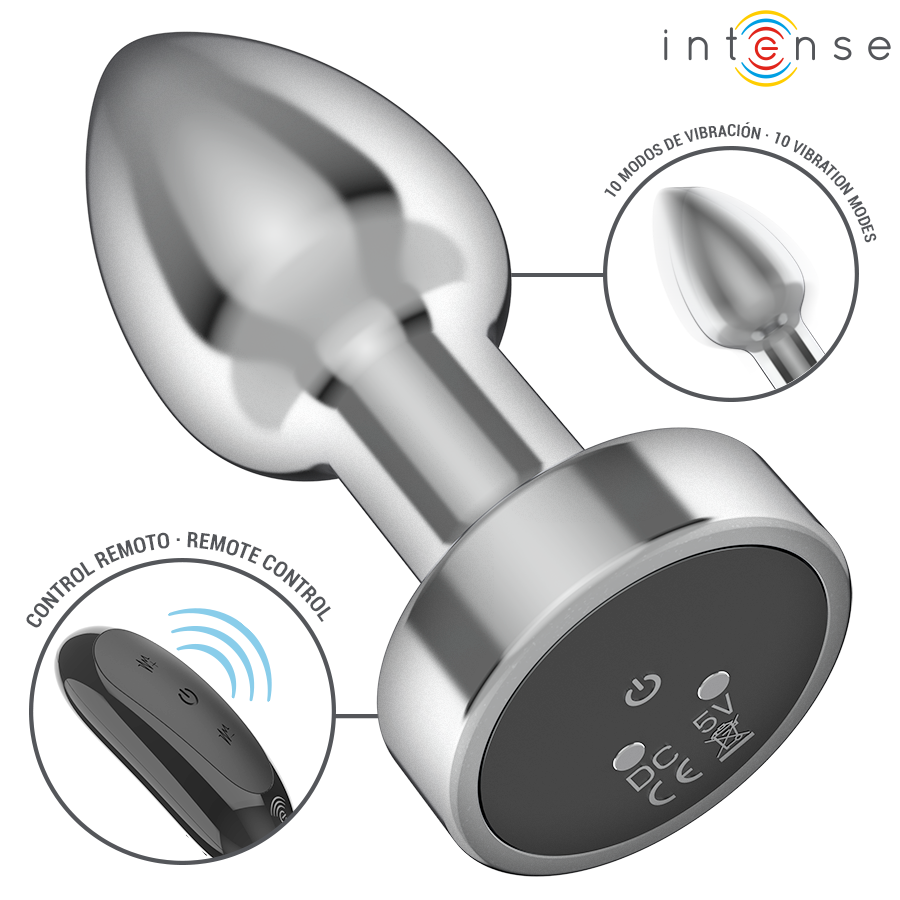 Intense - Plug Anal 10 Vibraciones Metal Con Control Remoto S