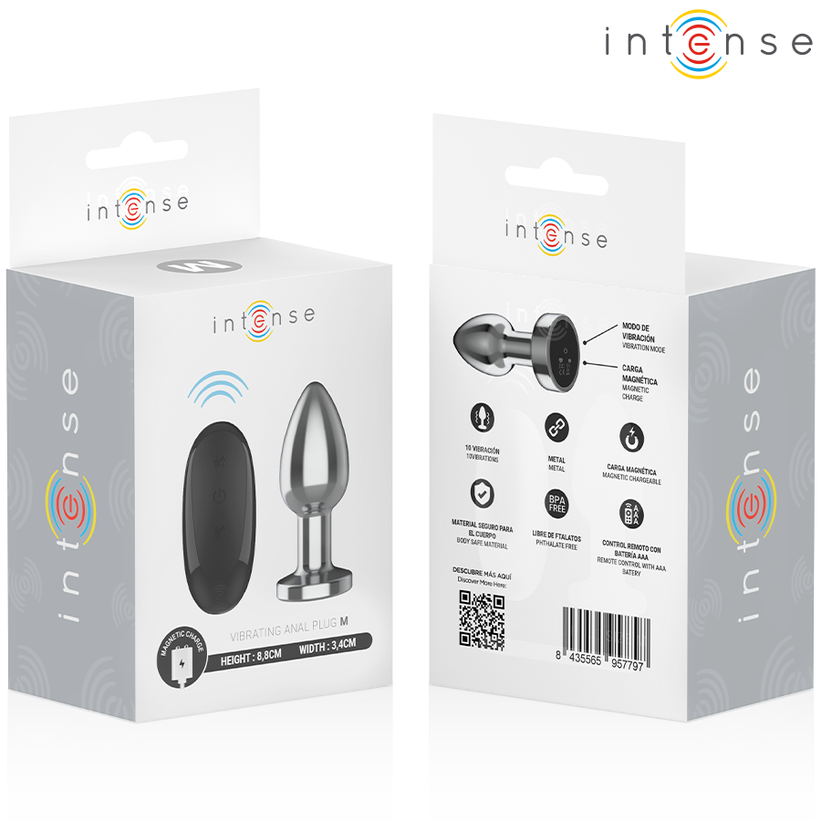 Intense - Plug Anal 10 Vibraciones Metal Con Control Remoto M