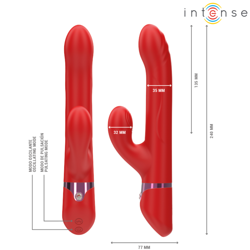 Intense - Lele Vibrador Multifunción Rotatorio & Oscilación & Estimulación Rojo
