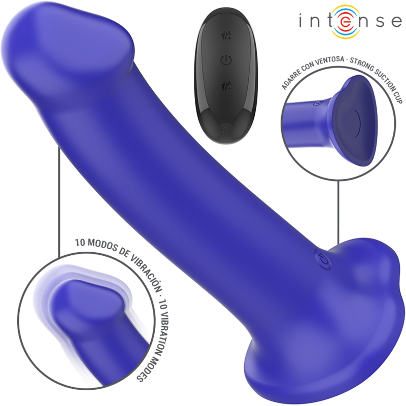 Intense - Victoria Vibrador Con Ventosa 10 Vibraciones Azul Oscuro Control Remoto