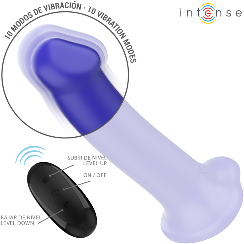 Intense - Victoria Vibrador Con Ventosa 10 Vibraciones Azul Oscuro Control Remoto