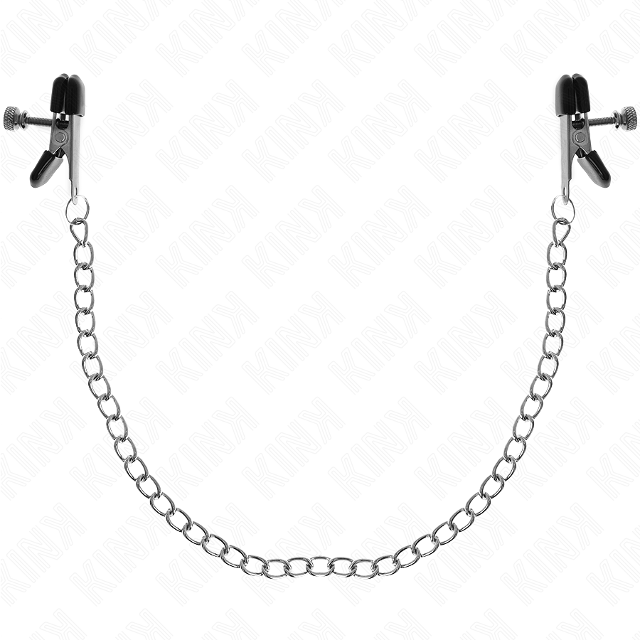 Kink - Pinzas Para Pezones Planas Negro Con Cadena Plateado 34 Cm