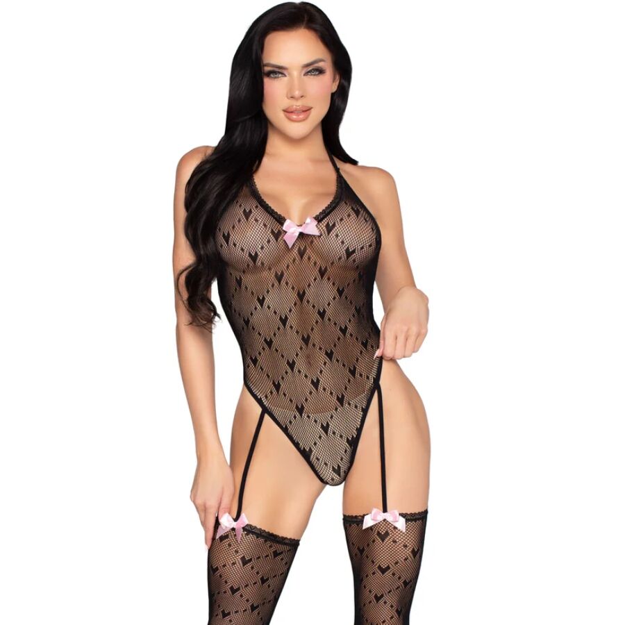 Leg Avenue - 89360 Body Con Liguero Y Espalda Abierta Negro - Talla Única
