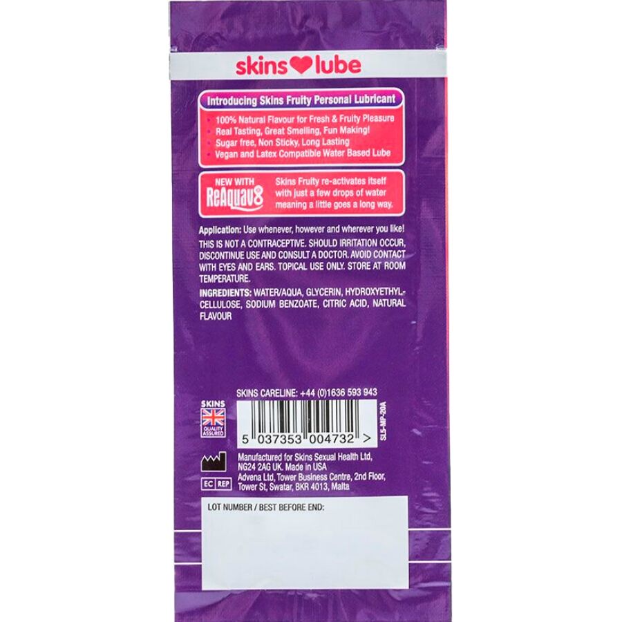Skins - Fruity Lubricante Base De Agua Mango & Fruta Pasión Monodosis 5 Ml