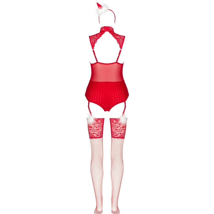 Livco Corsetti Fashion - Limpid Snowflakes Lc 90604 Body + Medias + Diadema Navideña L/xl