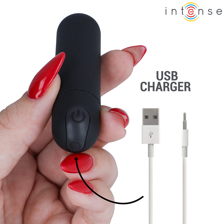 Intense - Karen Mini Bala Vibradora 10 Modos Recargable Negro