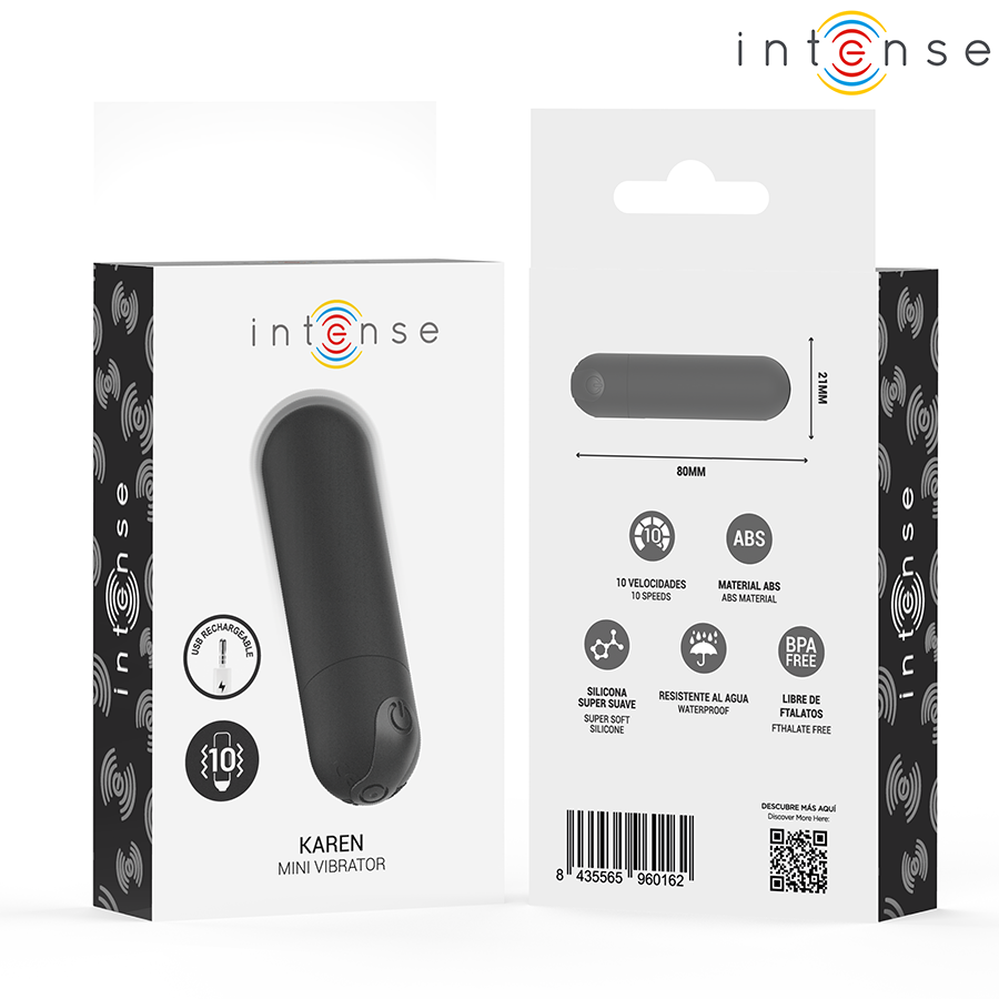 Intense - Karen Mini Bala Vibradora 10 Modos Recargable Negro
