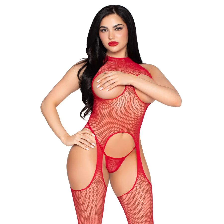 Leg Avenue - 89374 Bodystocking Sin Copas Y Panty Rojo - Talla Única