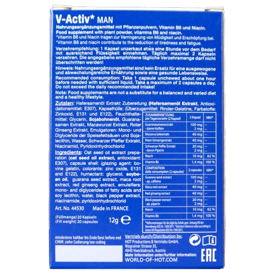 Hot - V-activ Cápsulas Hombre 20 Unidades
