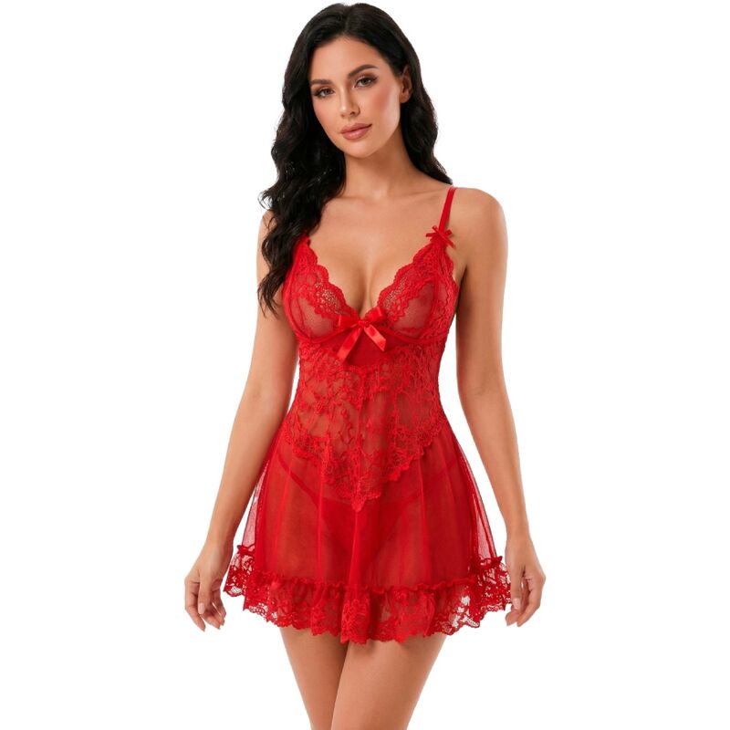 Livco Corsetti Fashion - Nuit Set Camiseta + Panty Rojo 2028 S/M