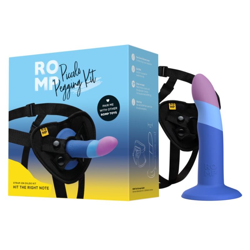Romp - Piccolo Arnés + Dildo Silicona Con Ventosa Tricolor 14 Cm