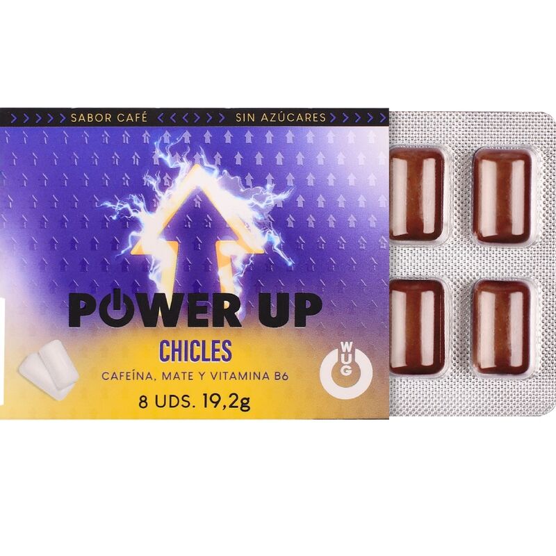 Wug Power Up - Chicle Energético Para Concentración Y Resistencia Blister 8 Uds