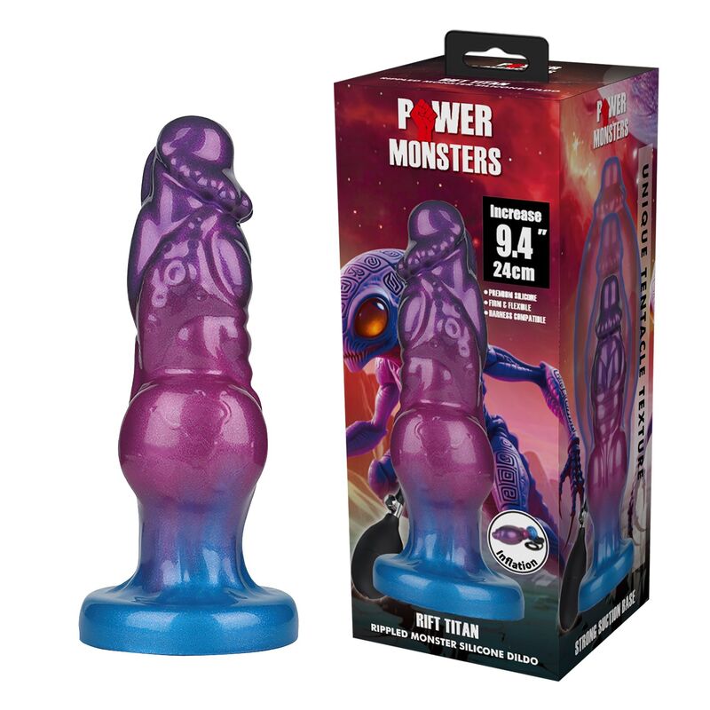 Power Monsters - Rift Titan Dildo Hinchable Fantasía Bicolor 24 Cm Ø 5 Cm