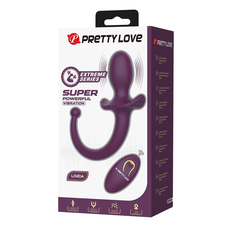 Pretty Love - Lioea Plug Anal Con Cola Vibrador 12 Funciones Color Morado Control Remoto
