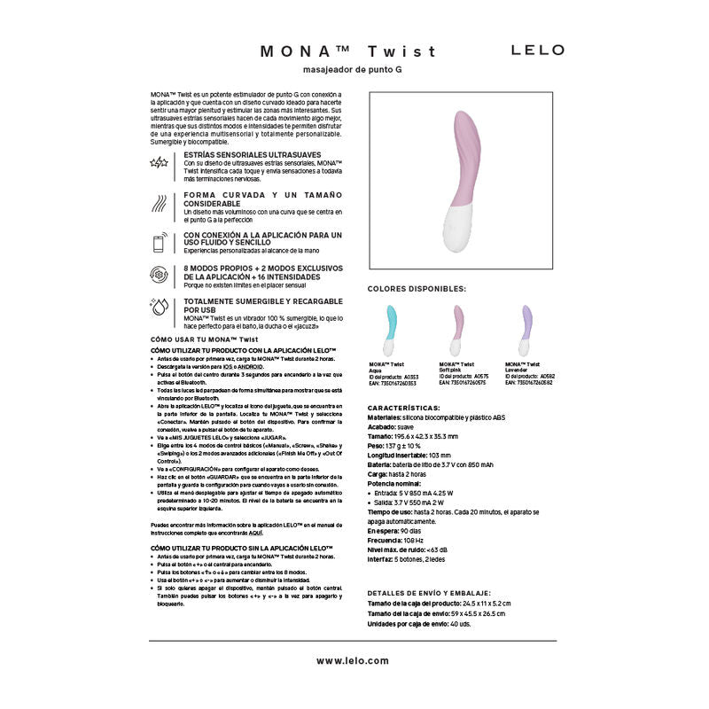 Lelo - Mona Twist Vibrador Para Punto G Recargable App Control Lavanda Rosa