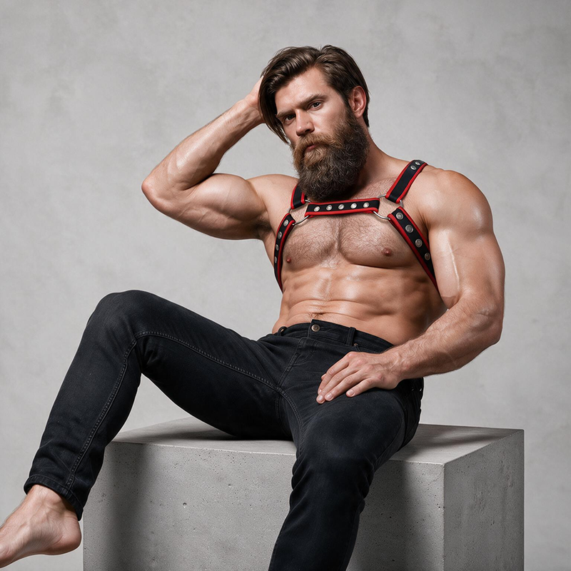 Fetish Submissive Attitude - Arnés Bulldog Ecopiel Pecho Hombre Negro/rojo