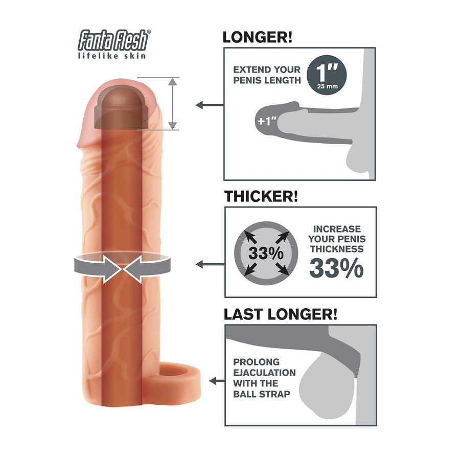 Fantasy X-Tensions Perfect 2,5 Cm Extensión De Pene Con Anilla Para Testículos - Color Natural