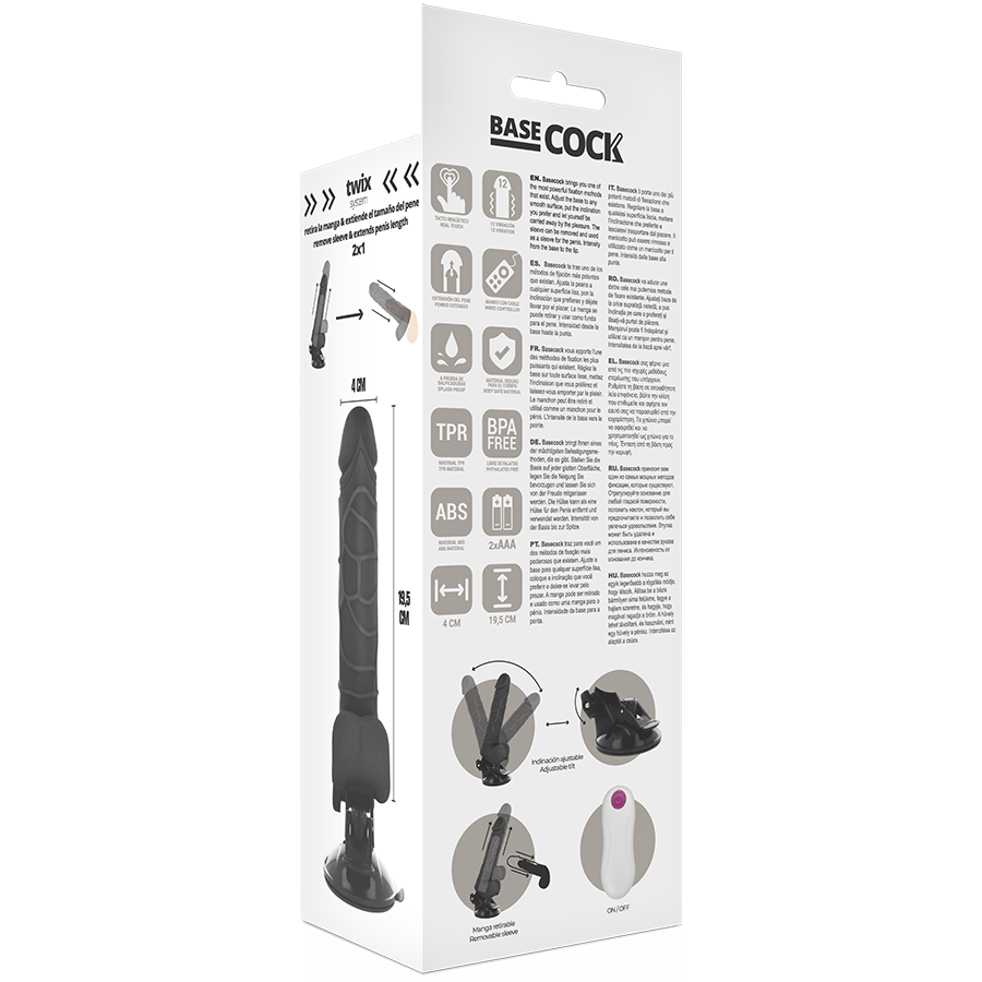 Basecock - Vibrador Realístico Control Remoto Negro Con Testículos 19.5 Cm -o- 4 Cm