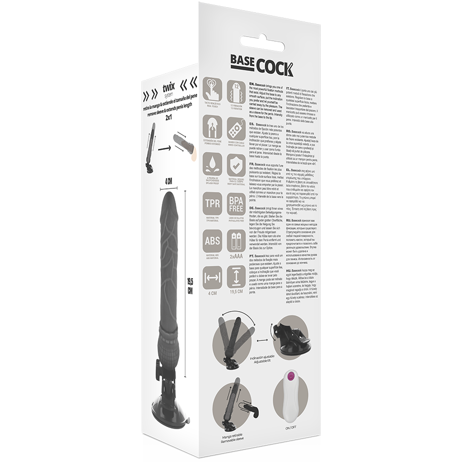 Basecock - Vibrador Realístico Control Remoto Negro 19.5 Cm -o- 4 Cm