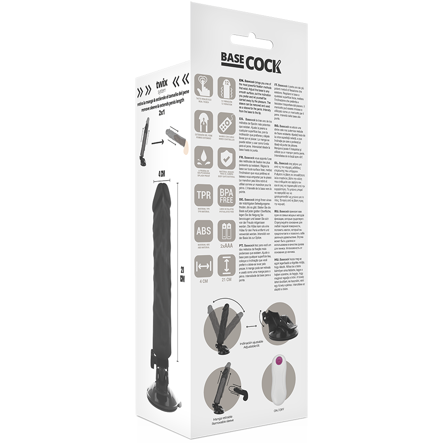Basecock - Vibrador Realístico Control Remoto Negro 21 Cm -o- 4 Cm