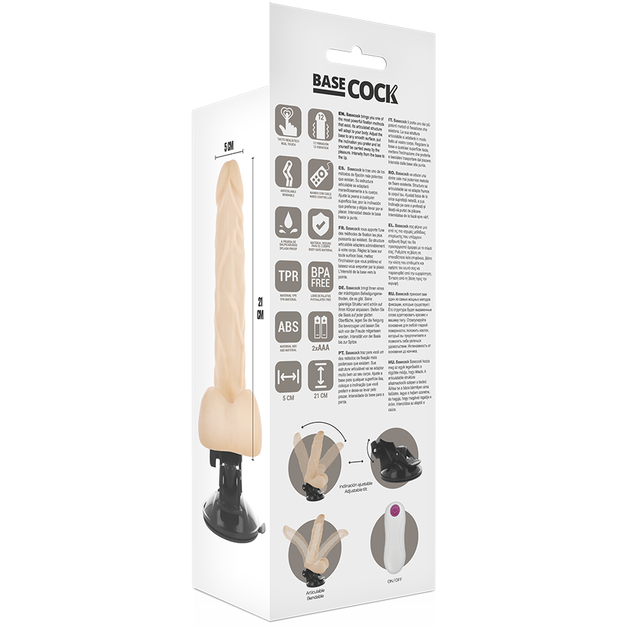 Basecock - Vibrador Realístico Articulable Control Remoto Natural 21 Cm -o- 5 Cm