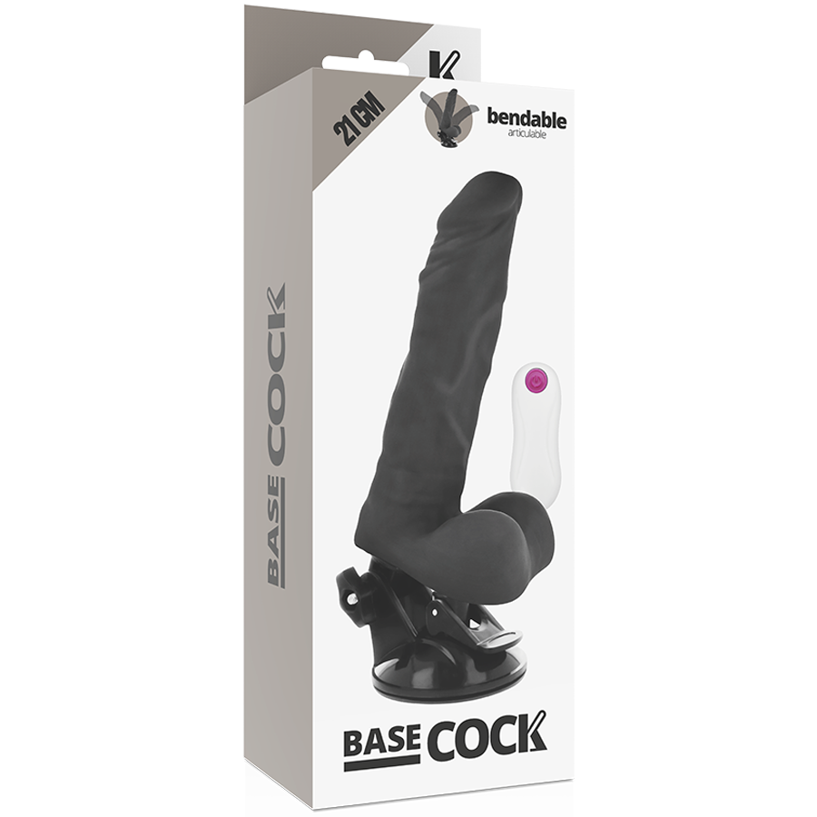 Basecock - Vibrador Realístico Articulable Control Remoto Negro 21 Cm -o- 5 Cm