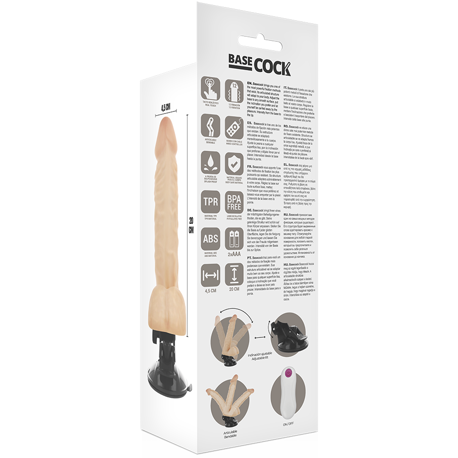 Basecock - Vibrador Realístico Articulable Control Remoto Natural 20 Cm -o- 4.5 Cm