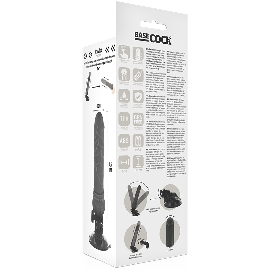 Basecock - Vibrador Realístico Control Remoto Negro 19.5 Cm -o- 4 Cm