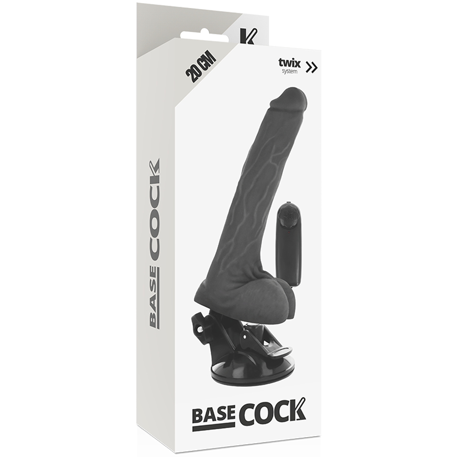 Basecock - Vibrador Realistico Control Remoto Negro Con Testiculos 20 Cm -O- 4 Cm