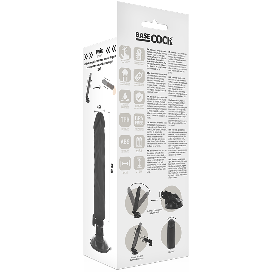 Basecock - Vibrador Realístico Control Remoto Negro 21 Cm -o- 4 Cm