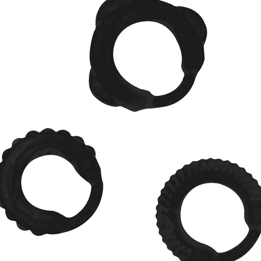 Addicted Toys - Set 3 Anillos Pene Negro
